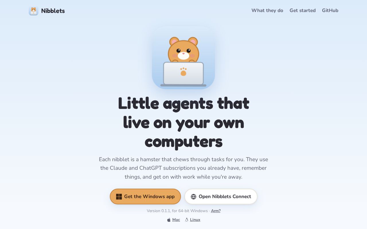 Preview of Nibblets: little agents that live on your own computers