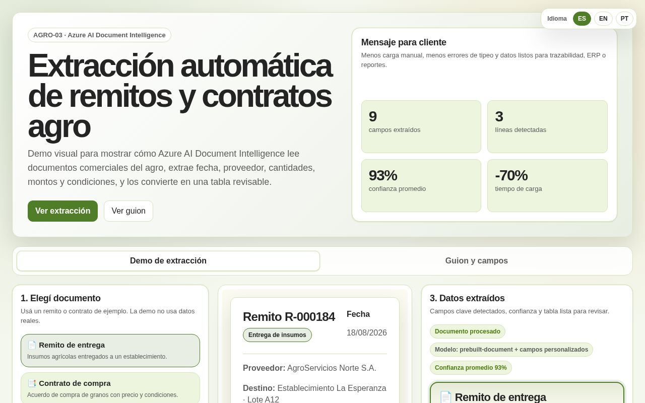 Preview of Demo AGRO-03 de extraccion de remitos y contratos agro con Azure AI Document Intelligence