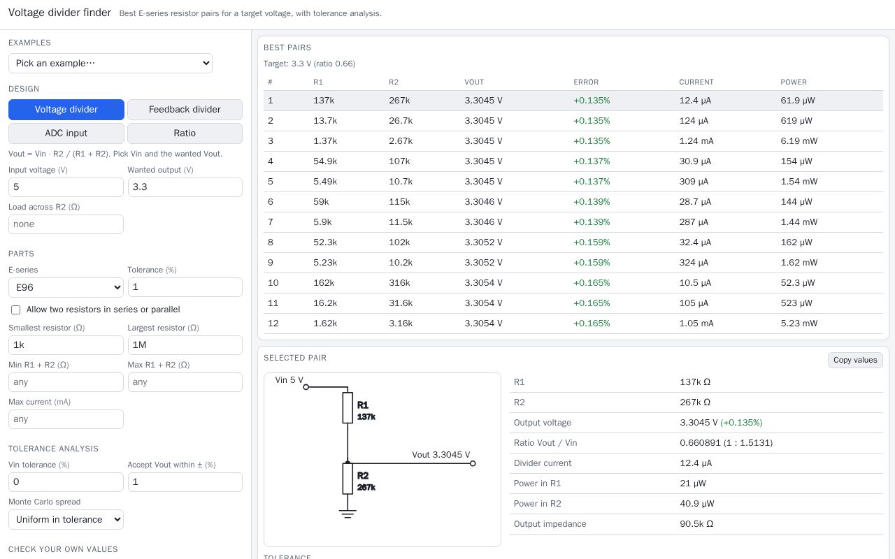 Preview of Voltage Divider Finder