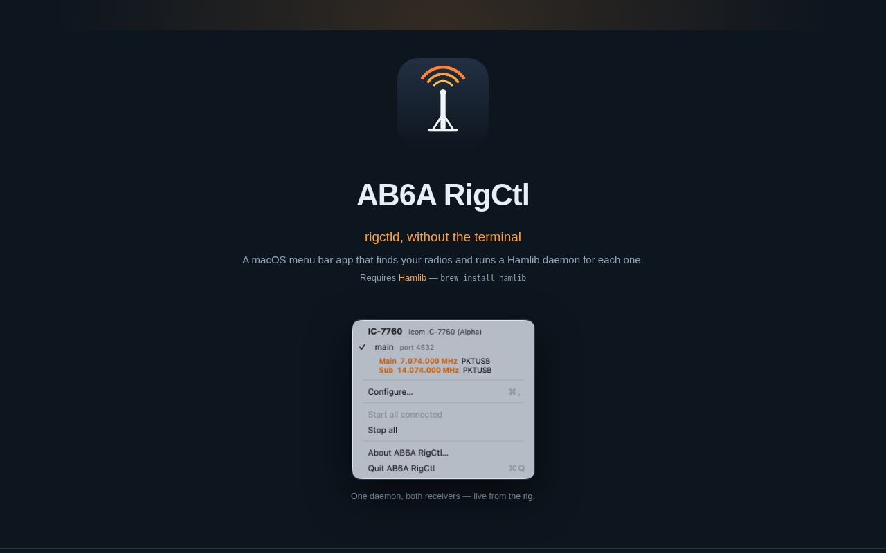 Preview of macOS menu bar app for managing Hamlib rigctld daemons per radio interface
