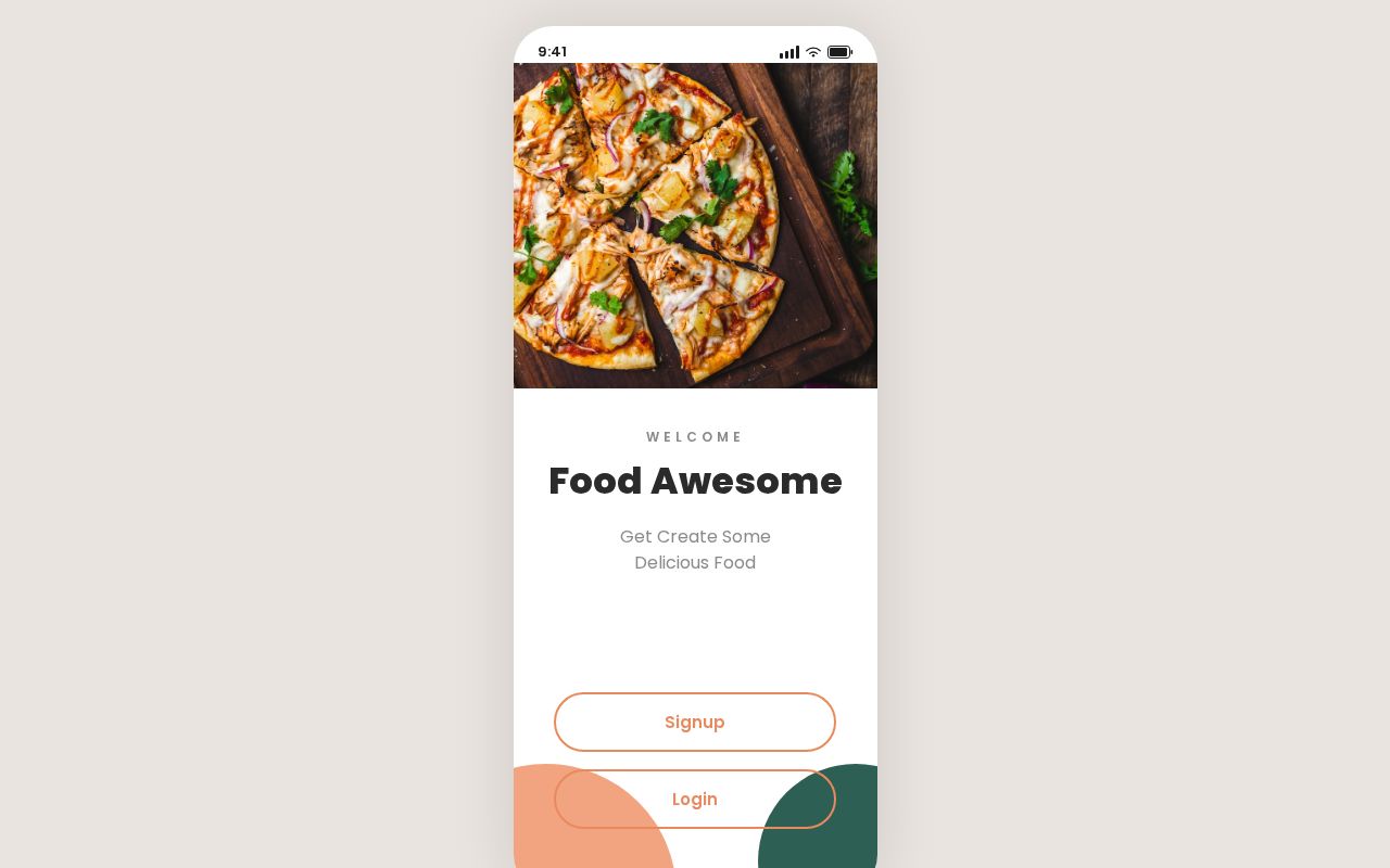 Preview of Food Awesome — Angular mockup of the app_cucina Figma design