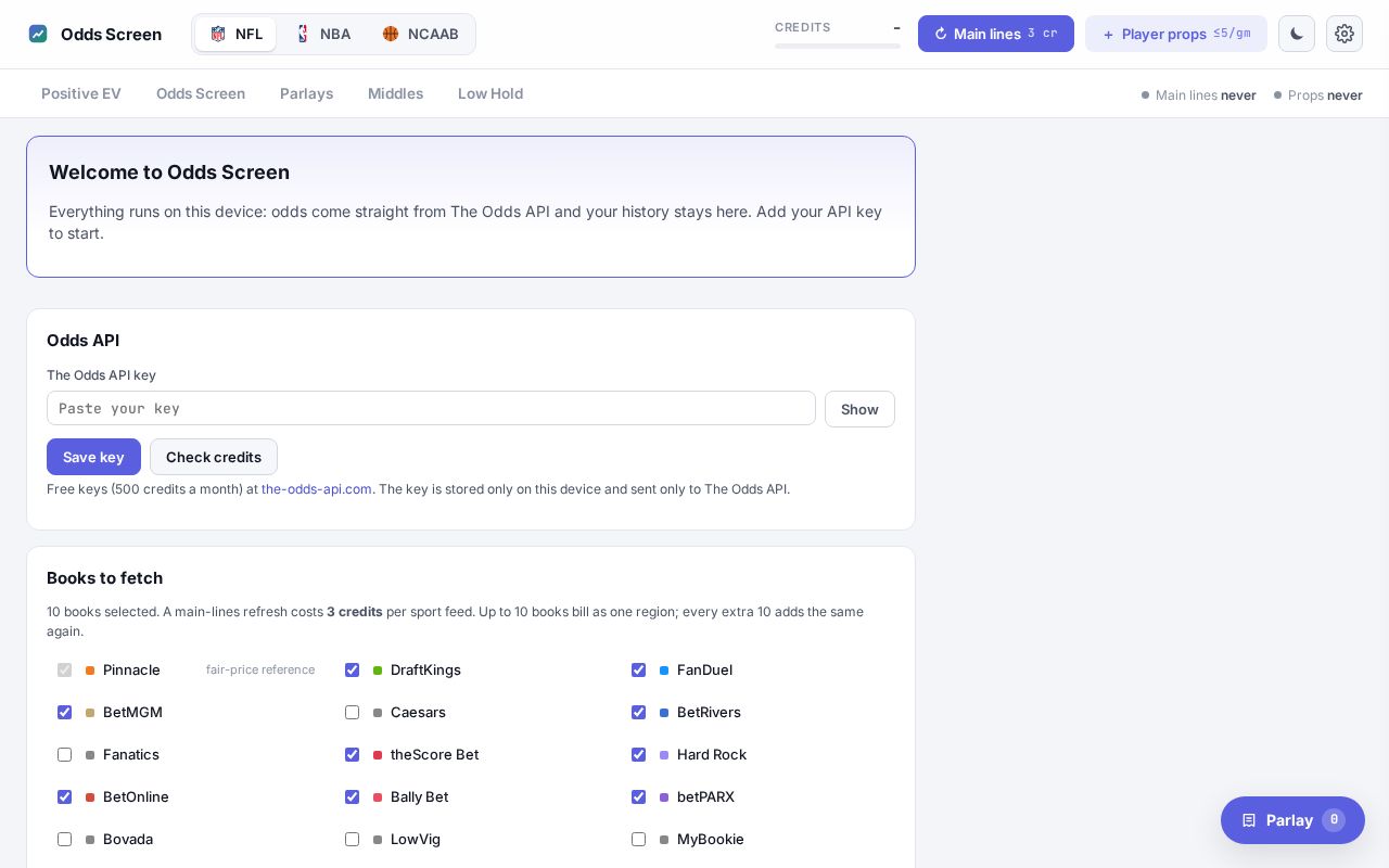Preview of Odds Screen