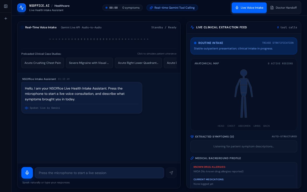 Preview of Live Health Intake Assistant