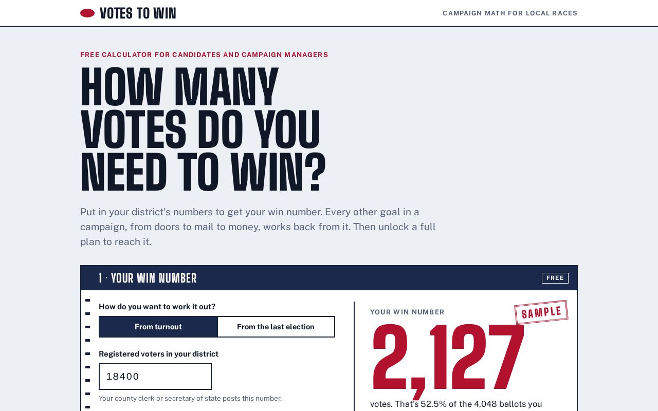 Preview of Votes to Win: Win Number Calculator for Candidates