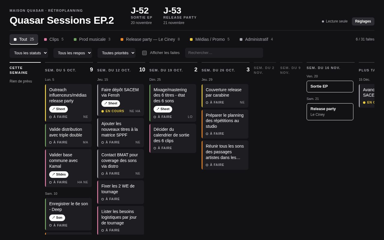 Preview of Quasar Sessions Timeline