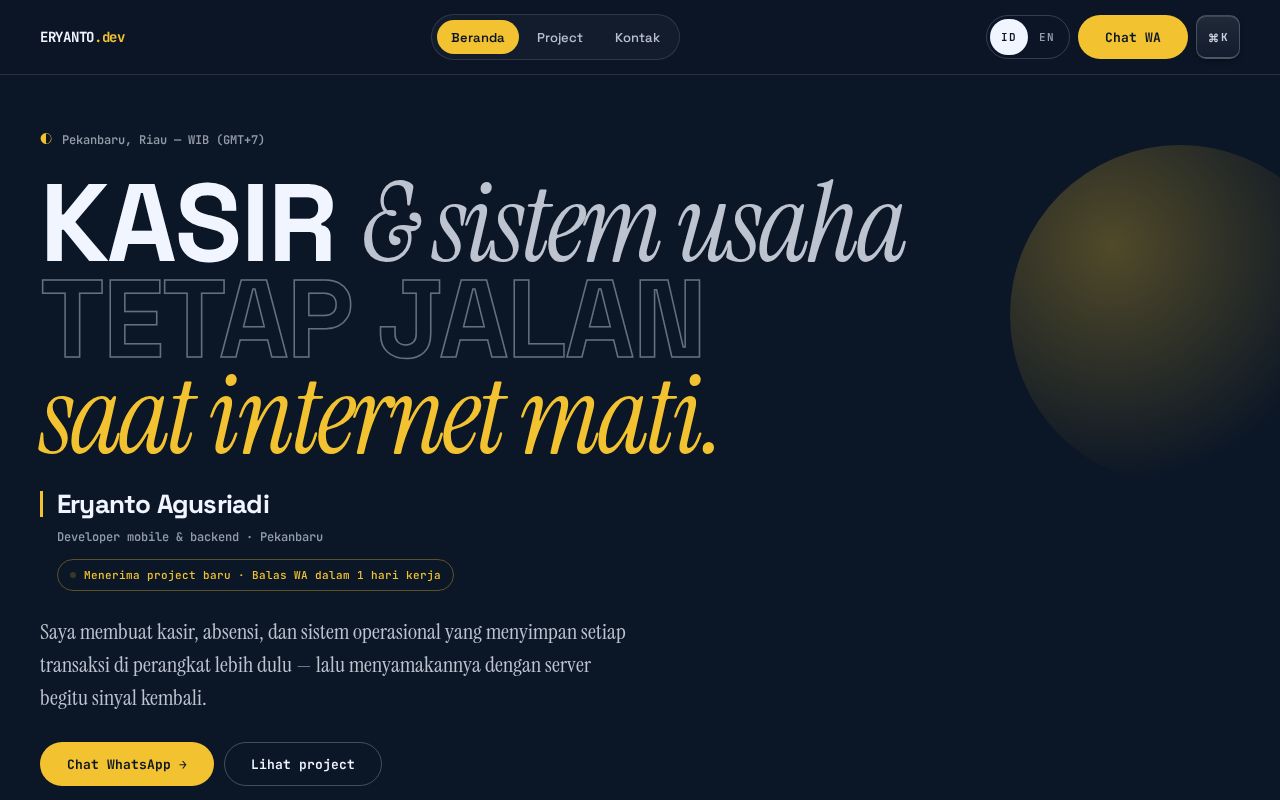 Preview of Portfolio statis bilingual ID/EN untuk GitHub Pages