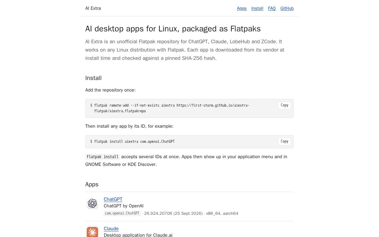 Preview of Aiextra Flatpak Homepage