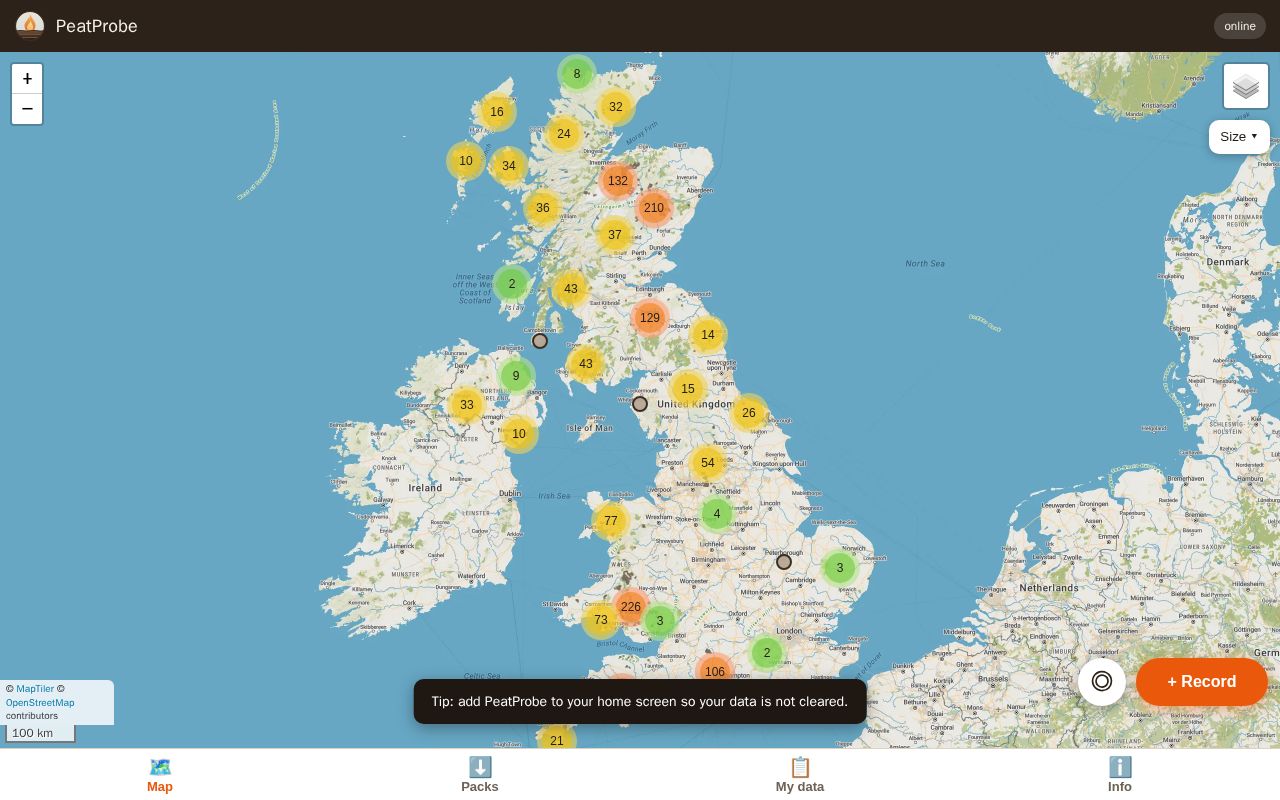 Preview of web app for easy field collection of peat burn depths