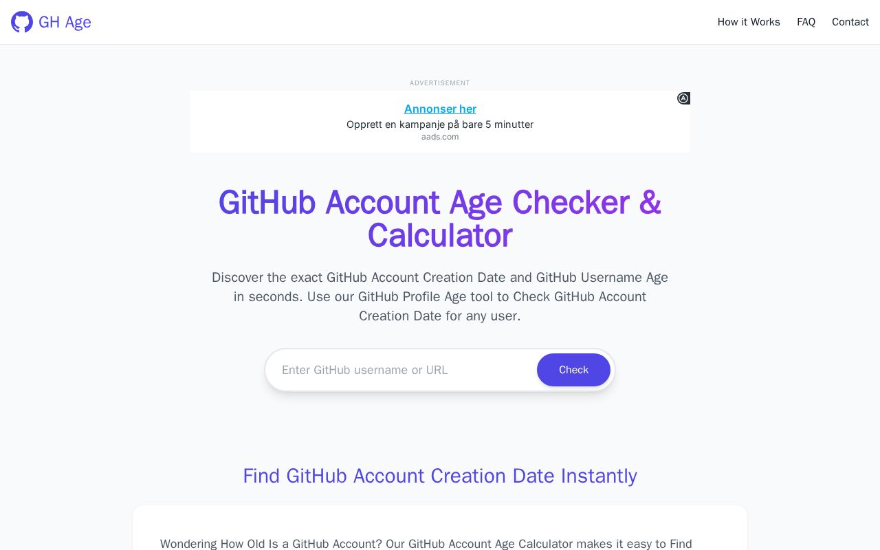 Preview of GitHub Account Age Checker