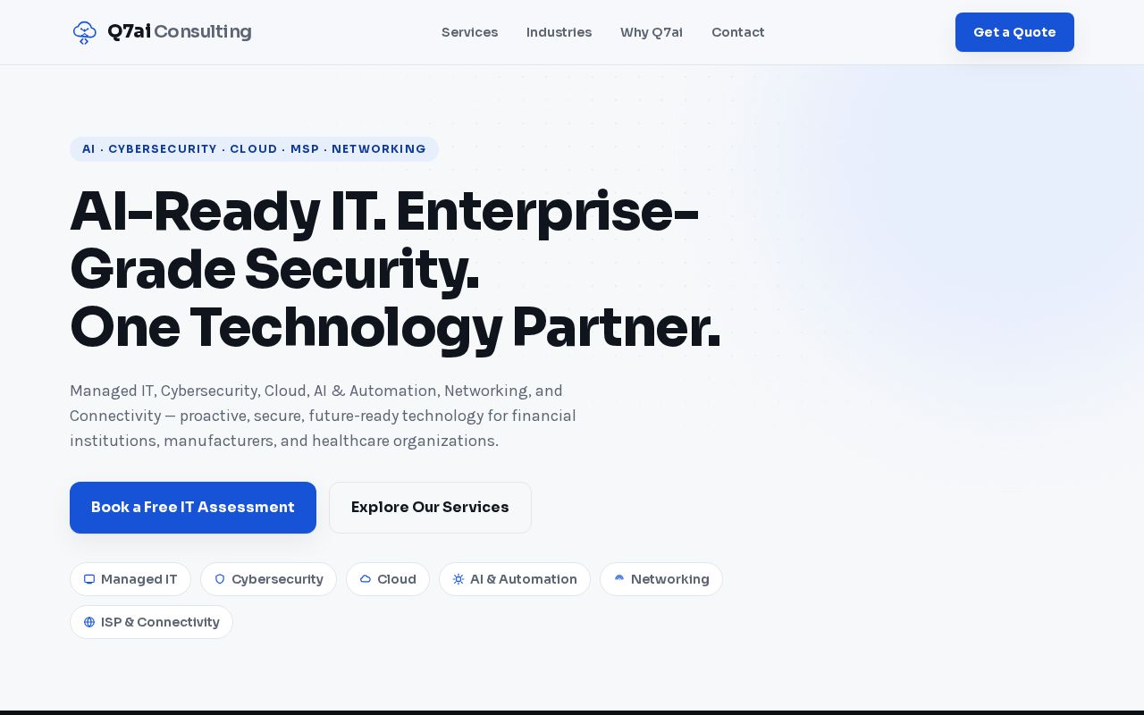 Preview of Q7ai Consulting is the website which provides IT services.