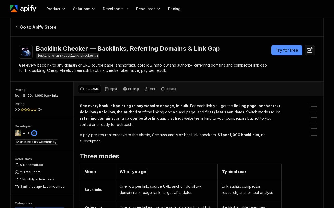 Preview of Backlink Checker Api
