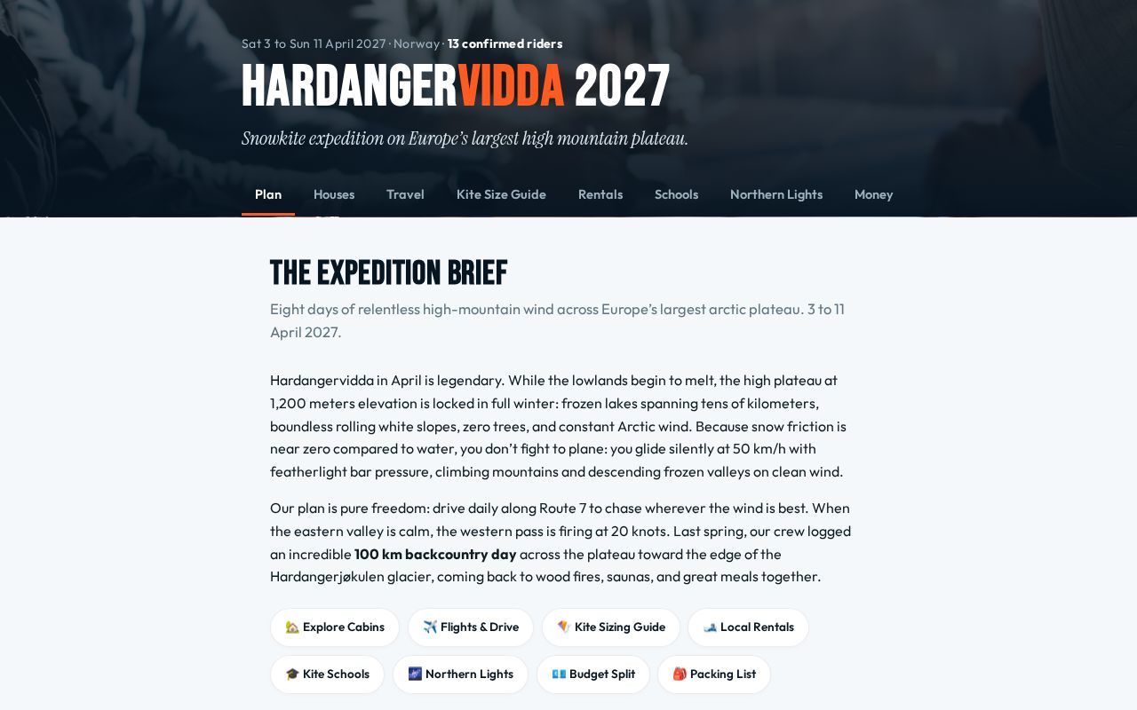 Preview of Hardangervidda snowkite 3–11 Apr 2027 — group briefing