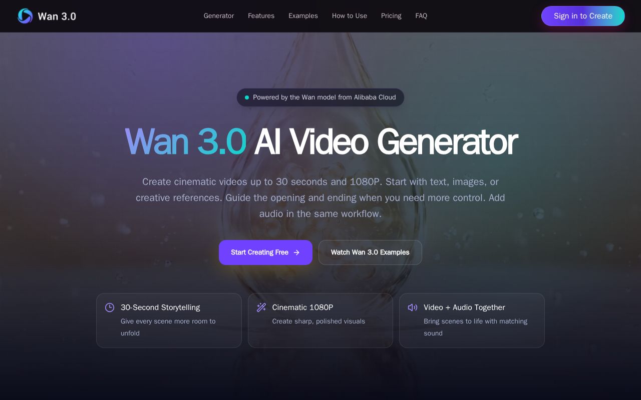 Preview of Wan 3.0 AI Video Generator