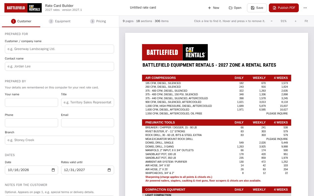 Preview of Rate Card Builder