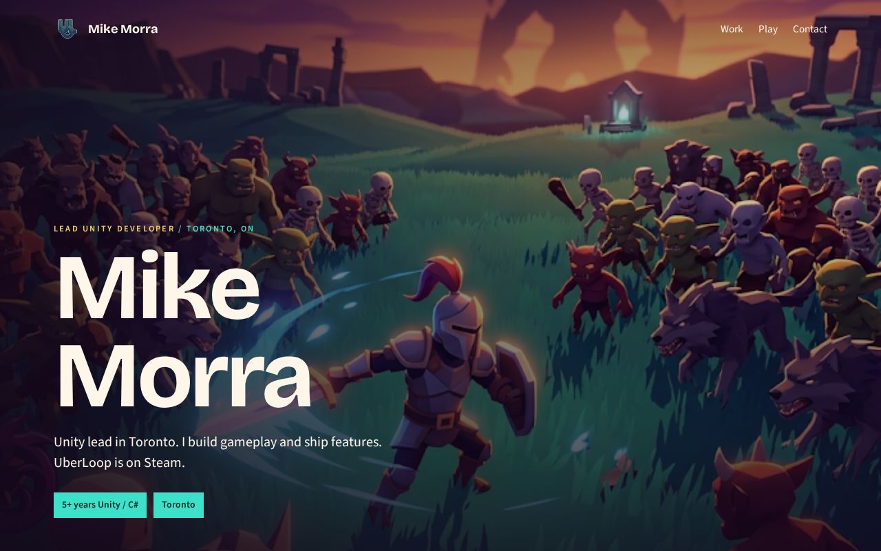 Preview of Mike Morra — Lead Unity Developer portfolio