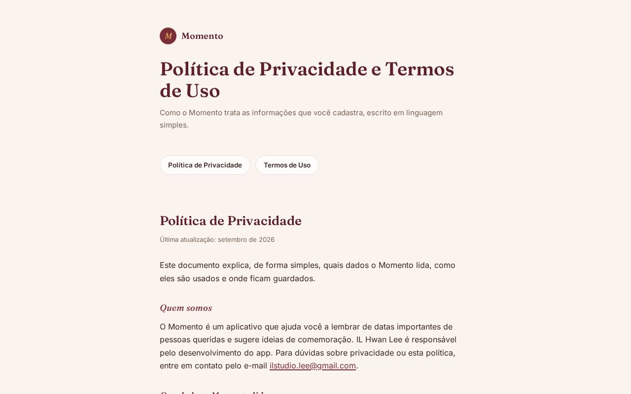 Preview of Momento Site