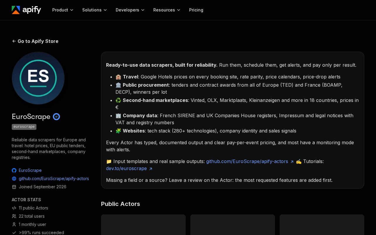 Preview of Apify Actors
