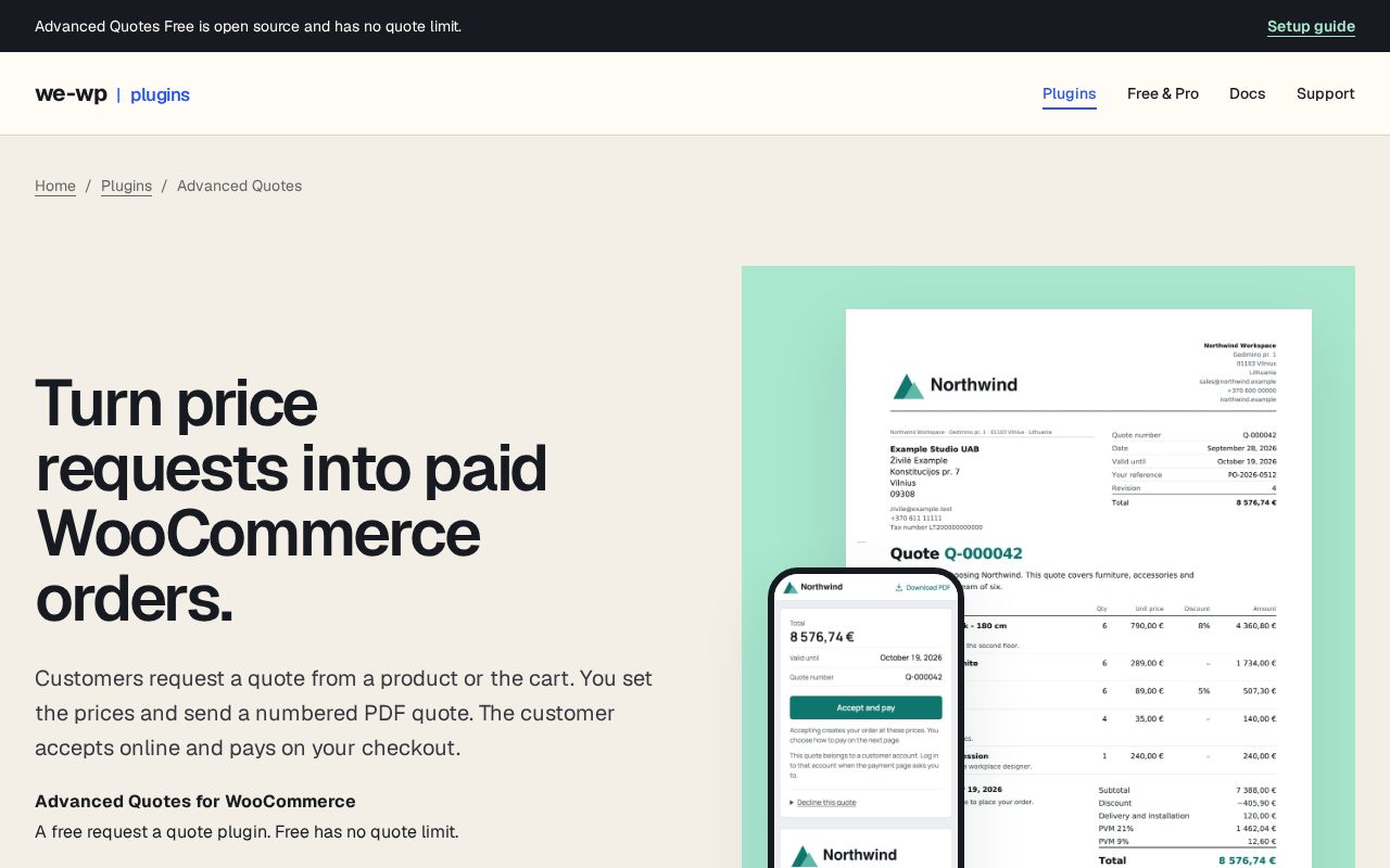 Preview of Advanced Quotes For Woocommerce