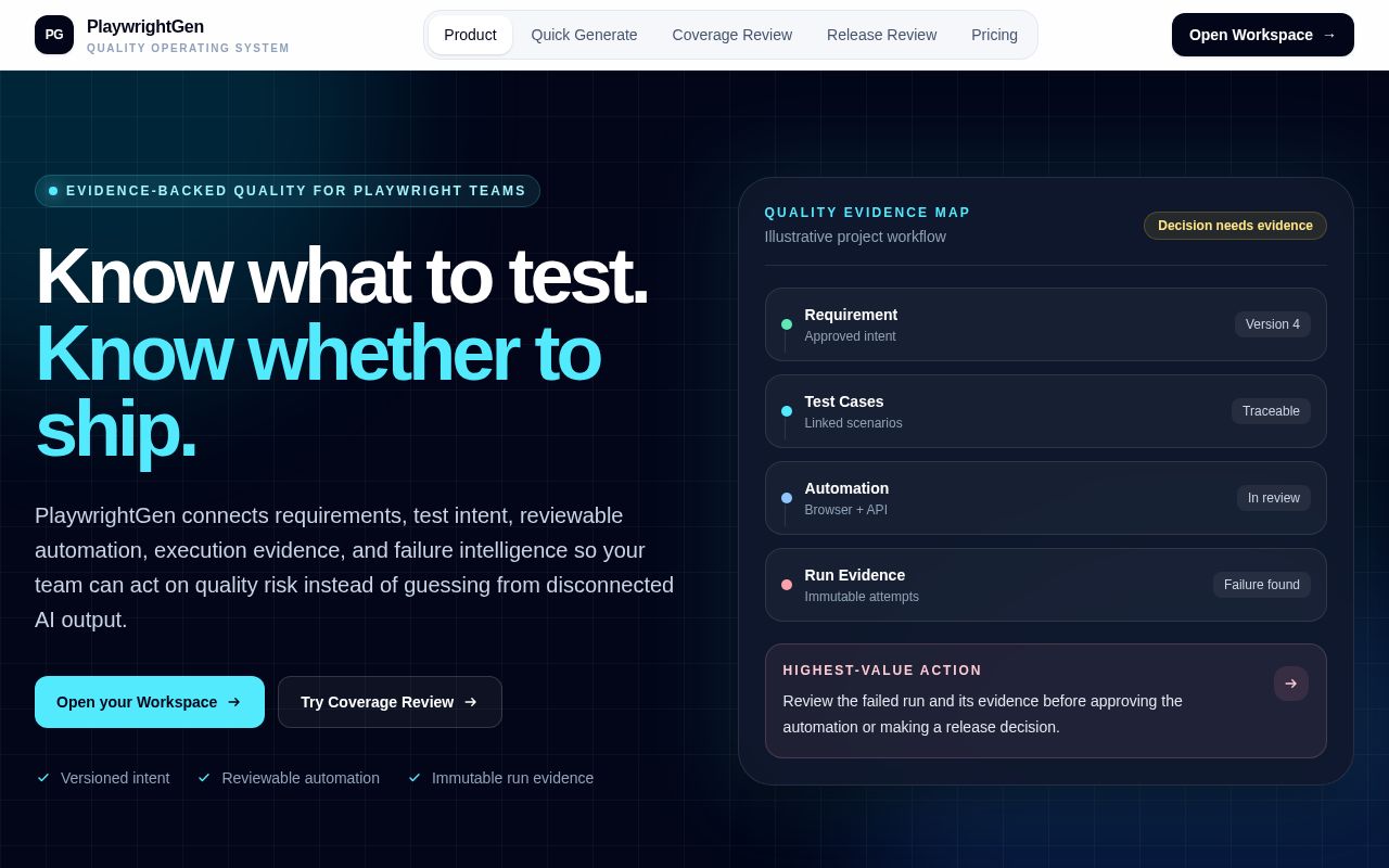 Preview of AI-assisted Playwright test generation and evidence workflow