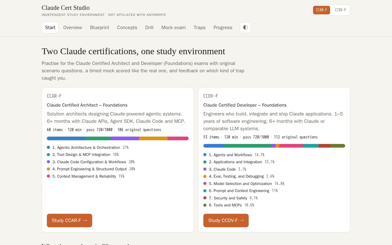 Preview of Claude Cert Studio