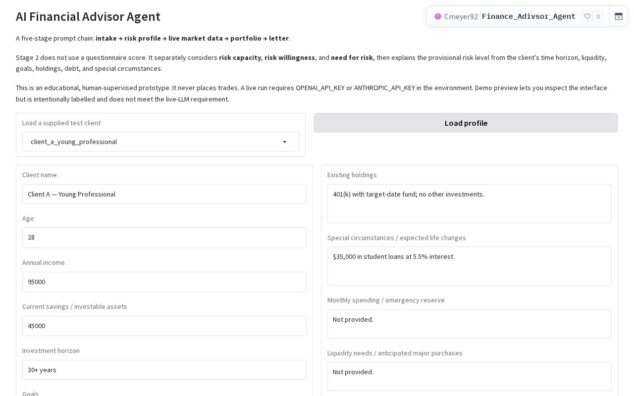 Preview of AI Financial Advisor Agent