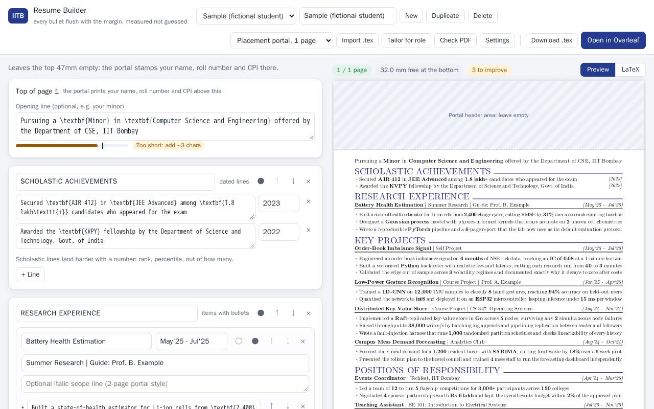 Preview of Iitb Resume Builder