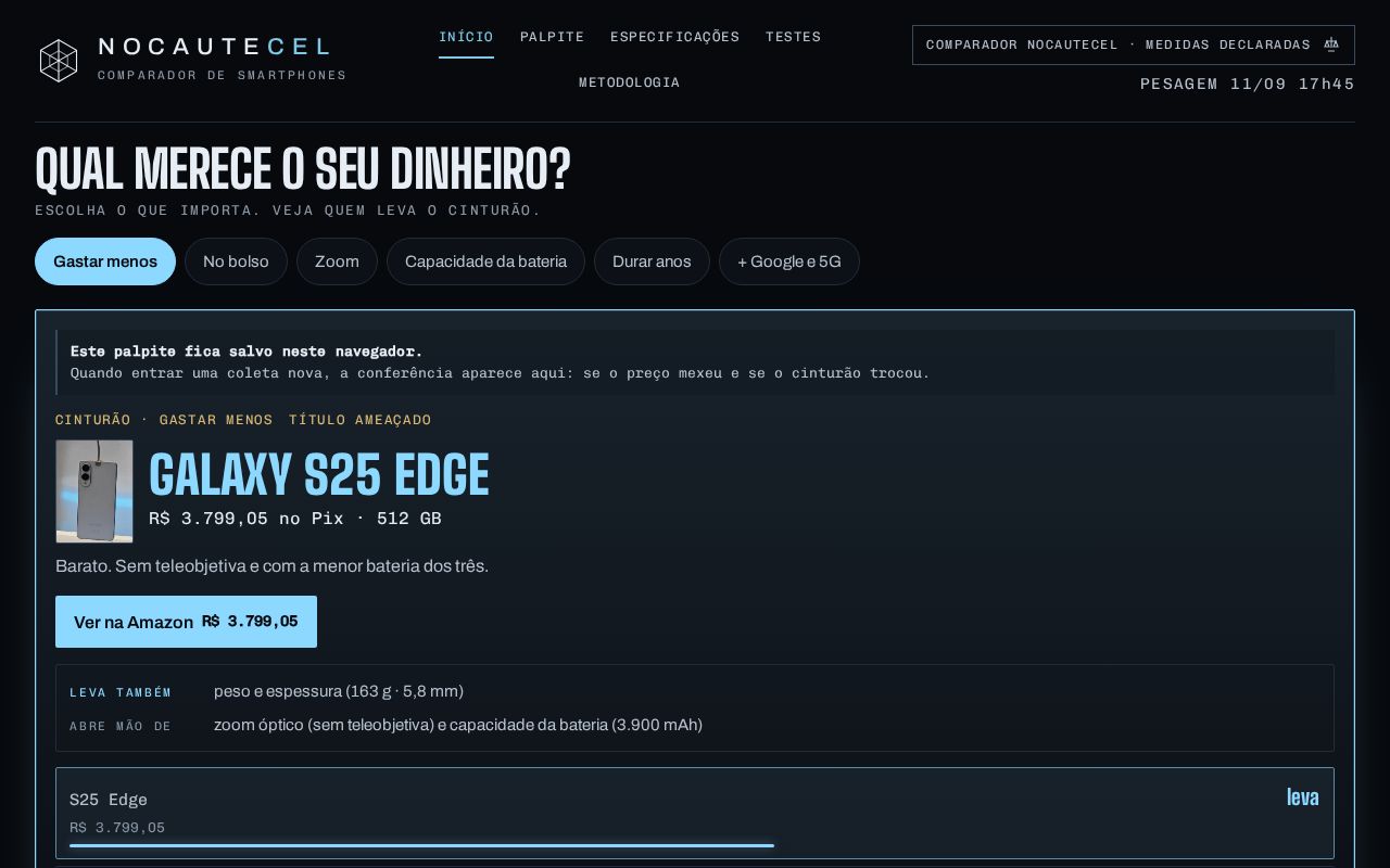 Preview of Demo do Nocautecel: comparativo de compra de celulares no Brasil