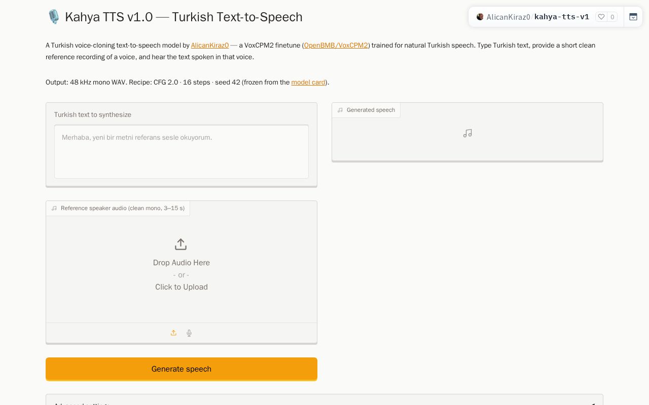 Preview of Kahya TTS v1.0