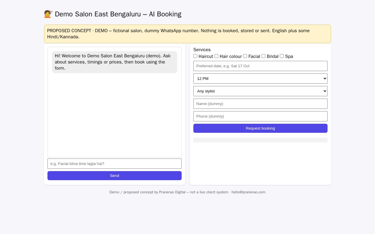 Preview of Salon AI Booking Demo