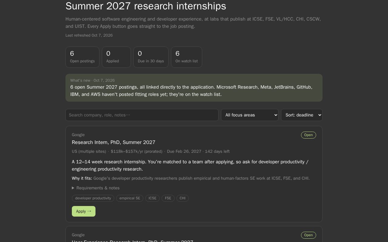 Preview of Summer 2027 Internships