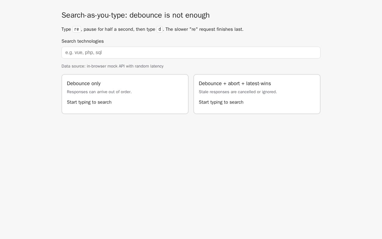 Preview of Vue3 Search Race Demo