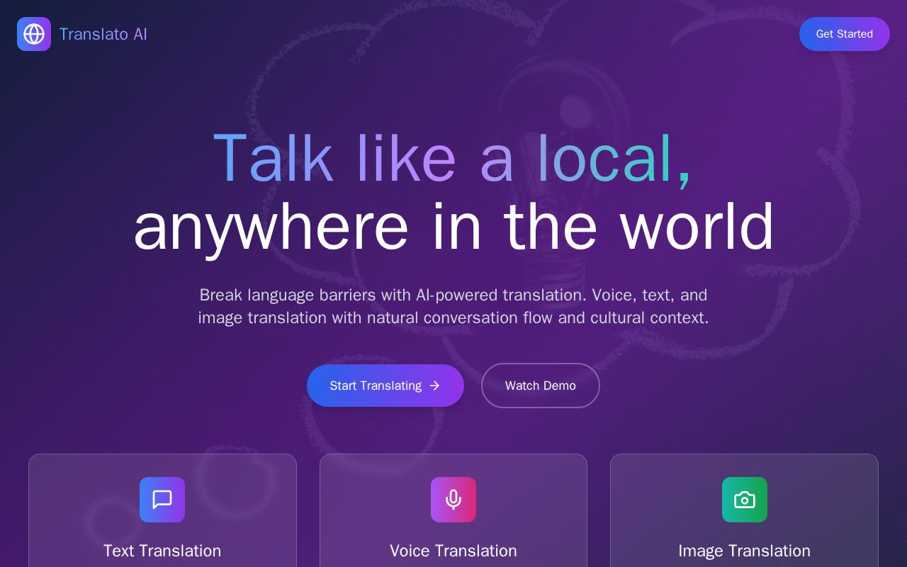 Preview of Translato:  AI-powered language translator web app