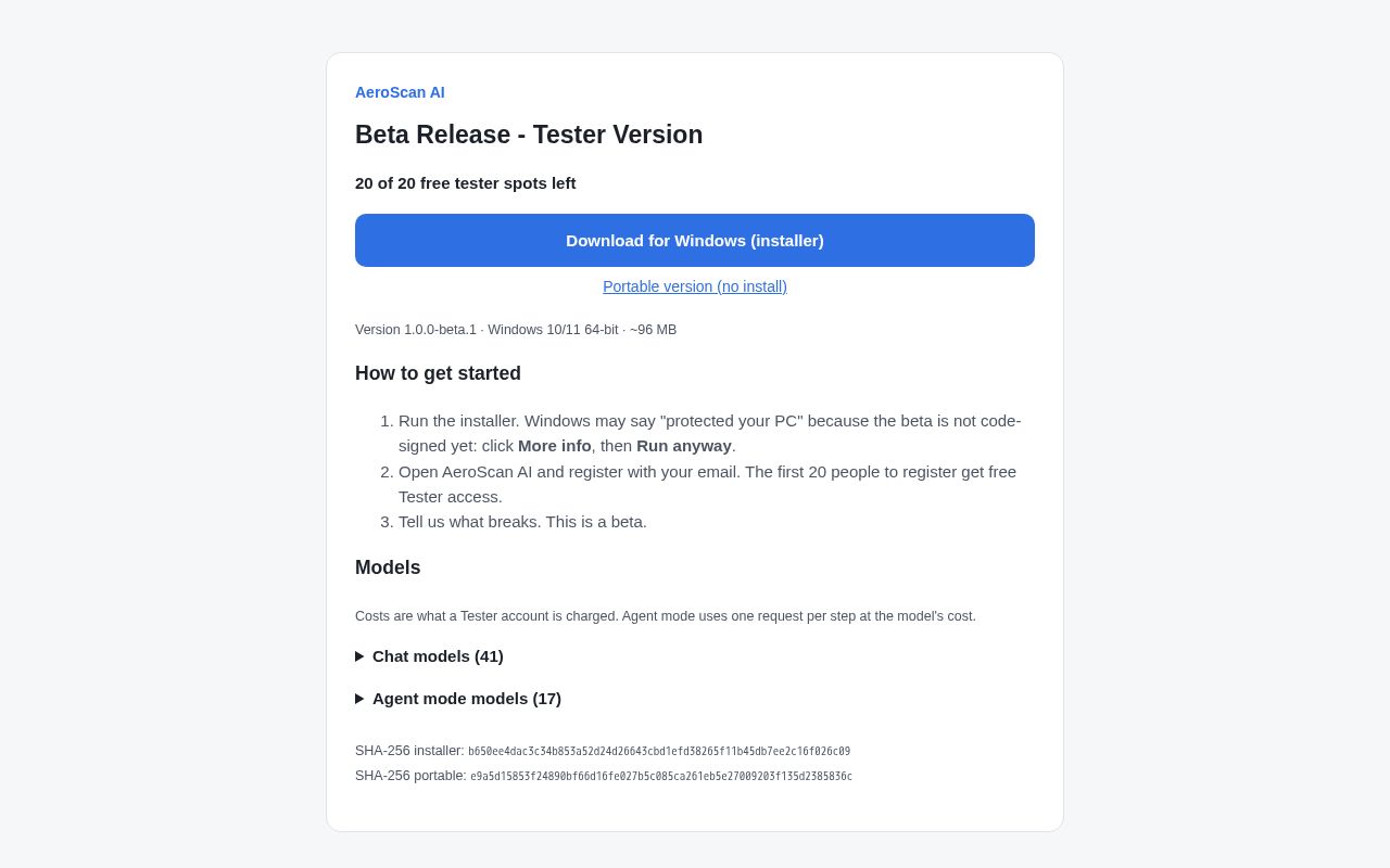 Preview of Aeroscan Beta