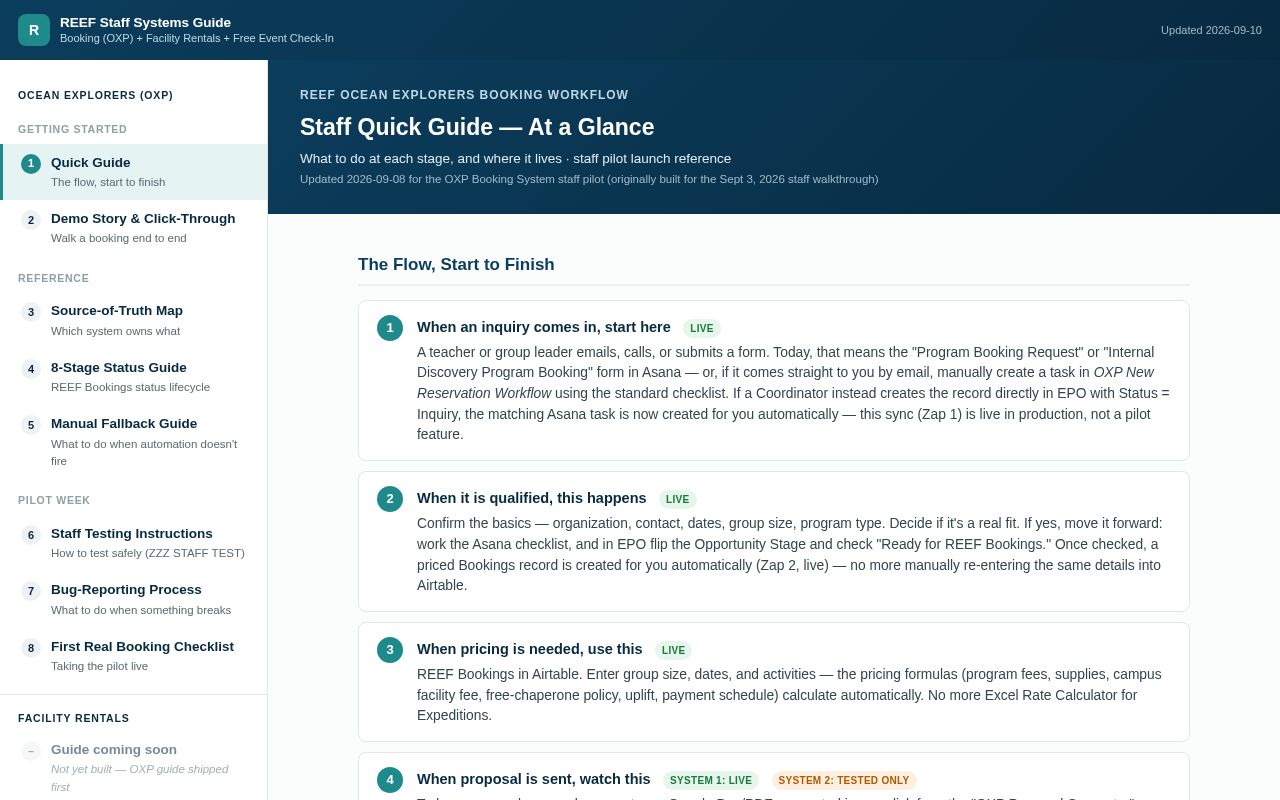 Preview of Reef Booking System Guide