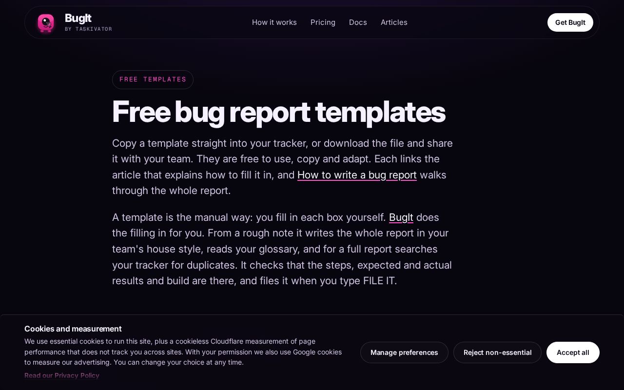 Preview of Bug Report Templates