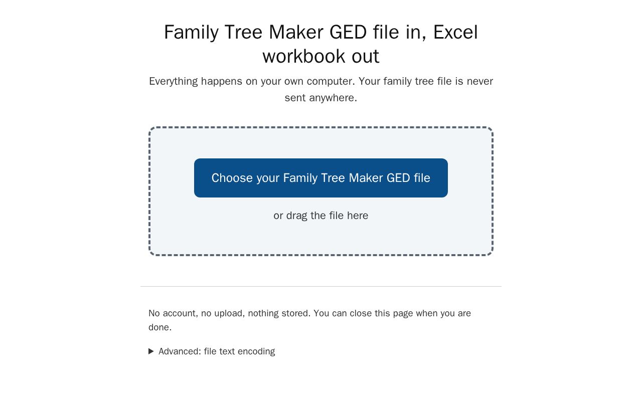 Preview of Family Tree Maker GED file in, Excel workbook out