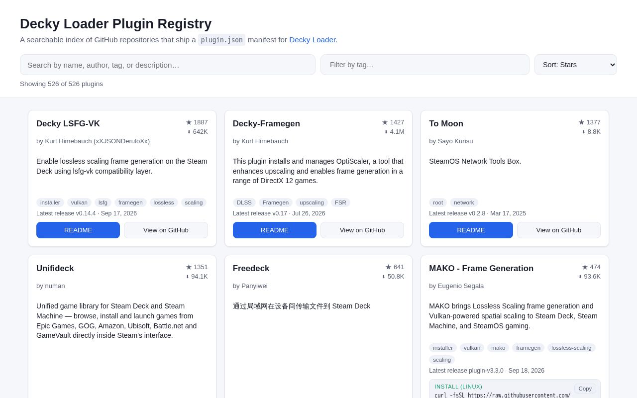 Preview of Decky Plugins Explorer
