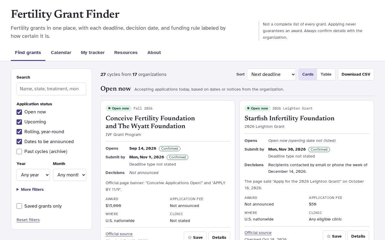 Preview of Fertility Grant Finder