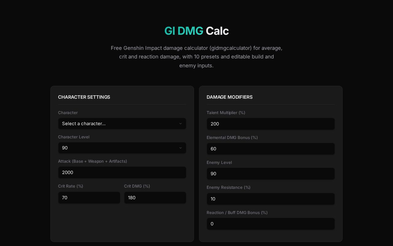 Preview of GI Damage Calculator