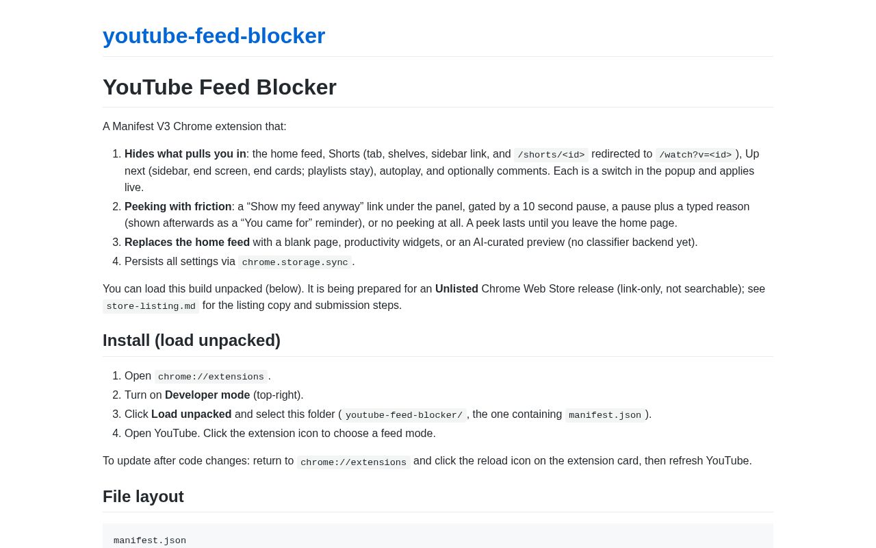 Preview of Youtube Feed Blocker