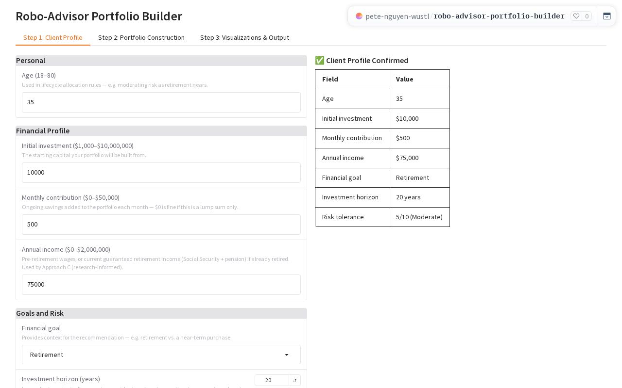 Preview of Robo-Advisor Portfolio Builder