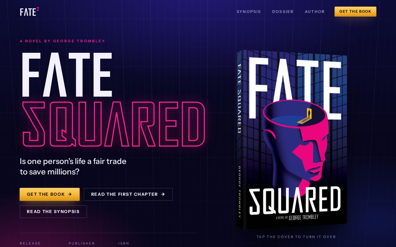 Preview of Promotional site for Fate Squared, a novel by George Trombley (Sandspeck Press, 2026)