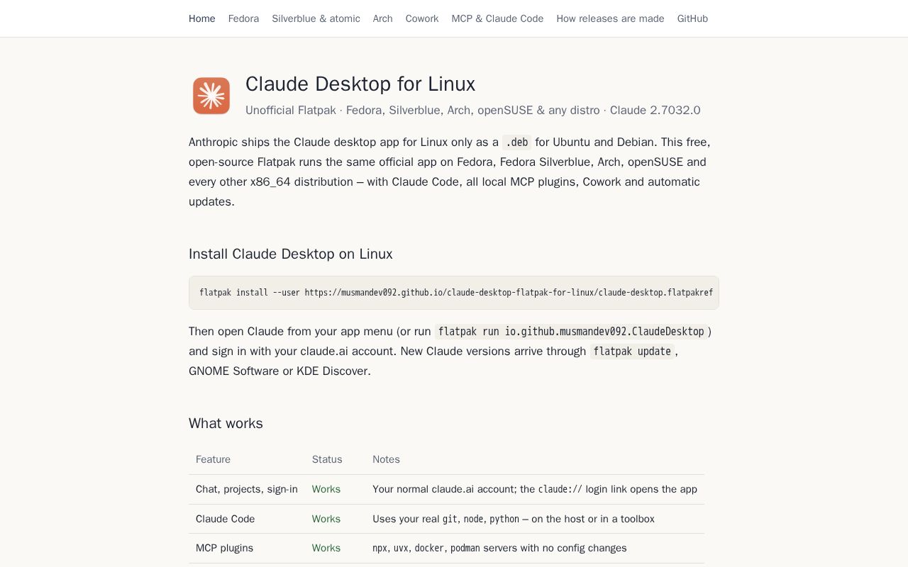 Preview of Claude Desktop Flatpak For Linux