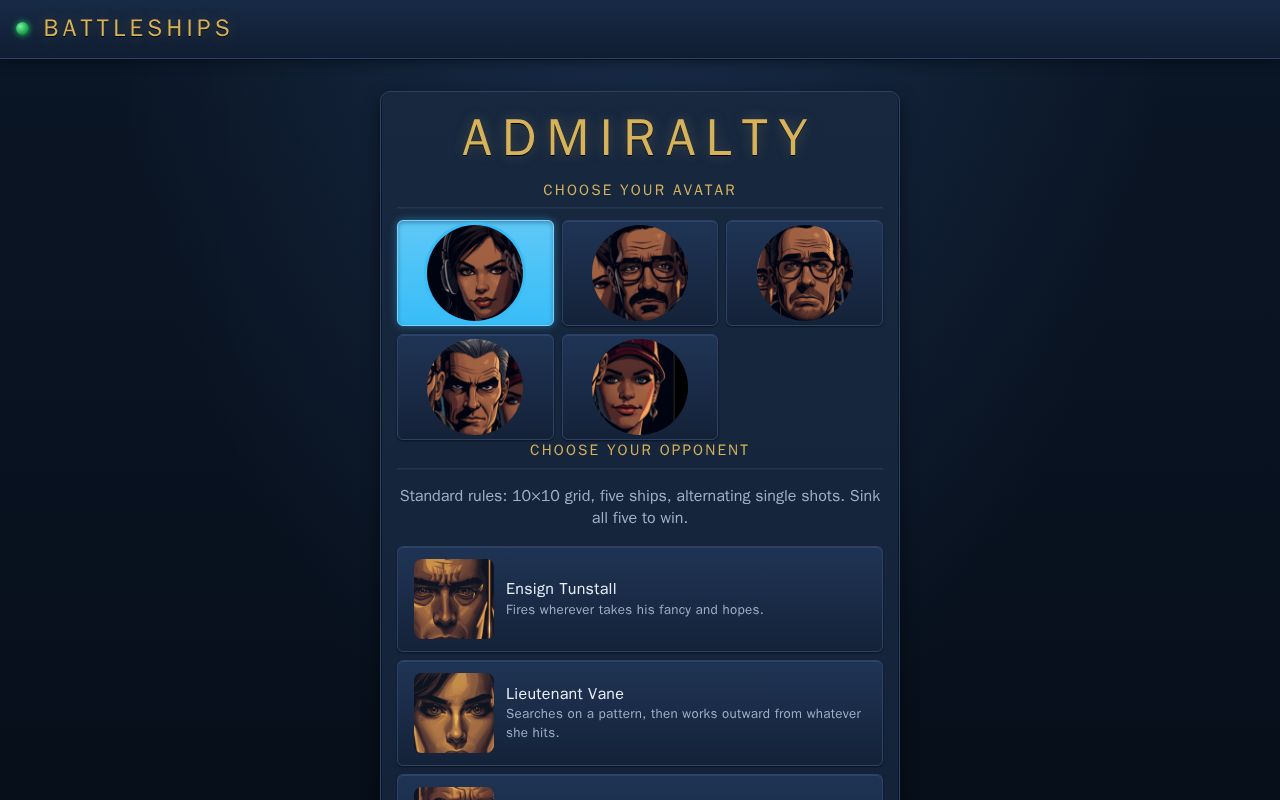 Preview of Battleships game