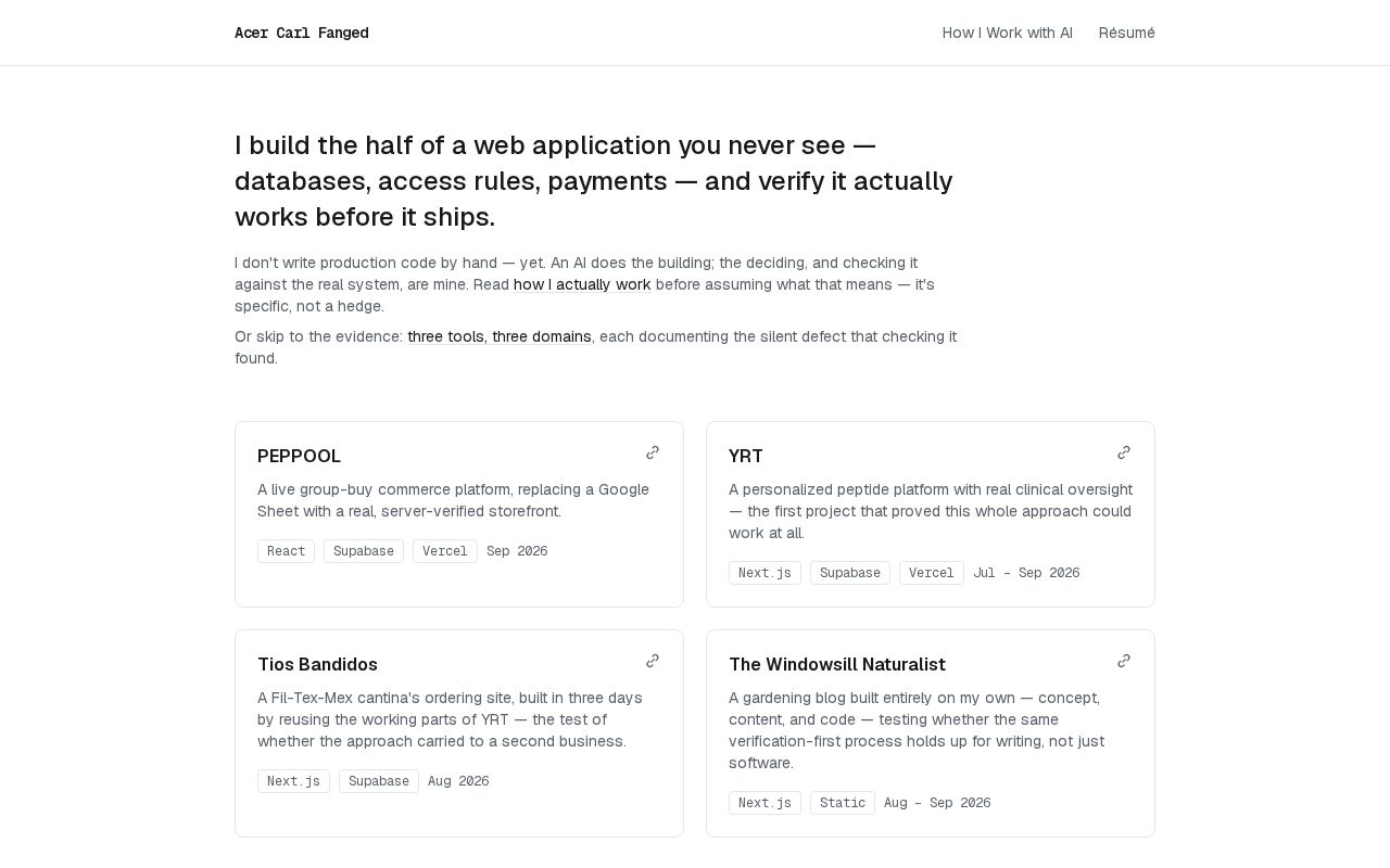 Preview of Personal portfolio -- Next.js, static, case studies for PEPPOOL, YRT, and Tios Bandidos