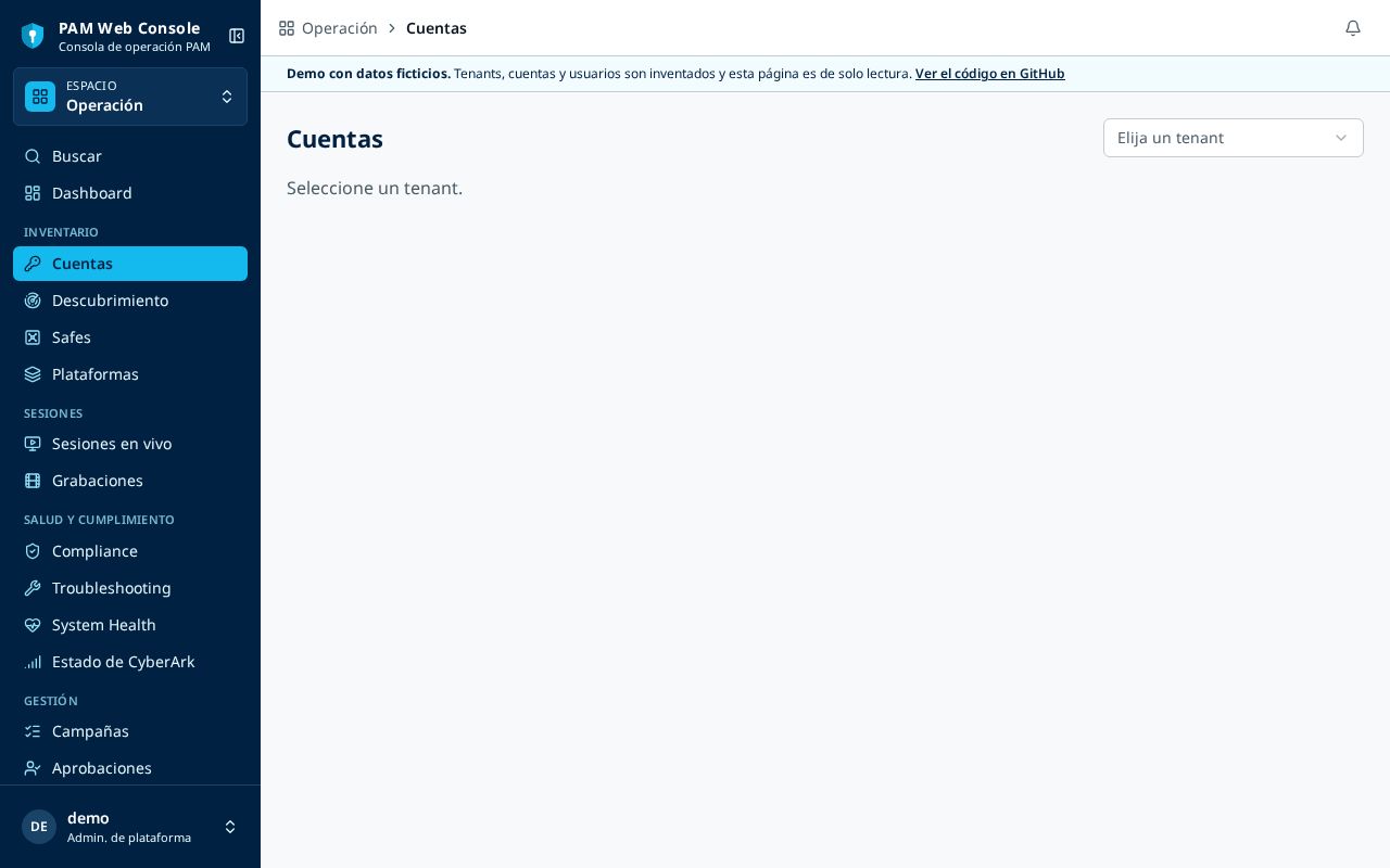 Preview of Pam Web Console