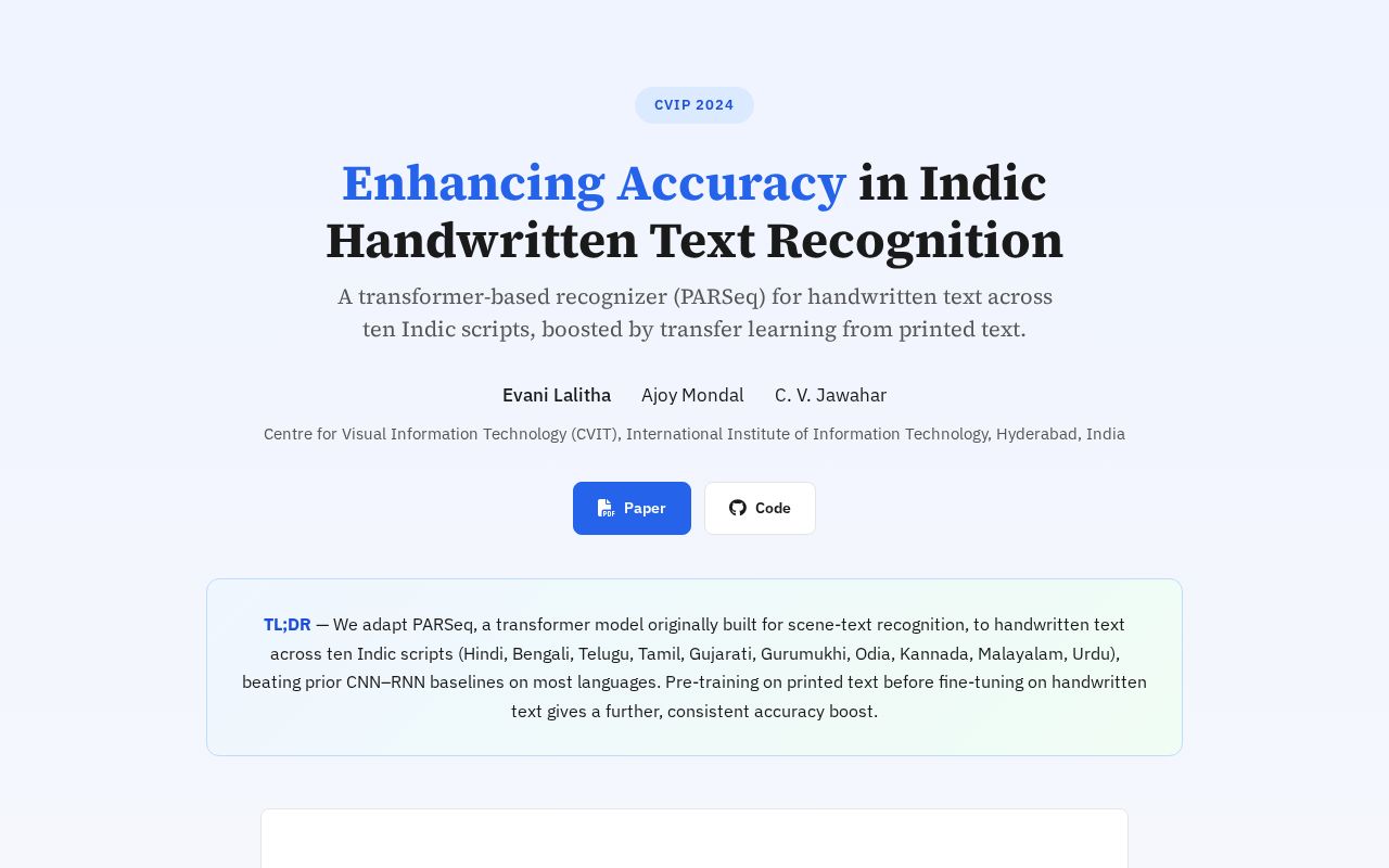 Preview of Indic HTR CVIP 2024 Page