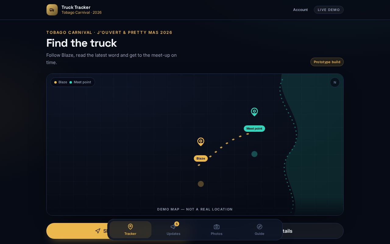 Preview of Truck Tracker — Tobago Carnival band companion (live demo)