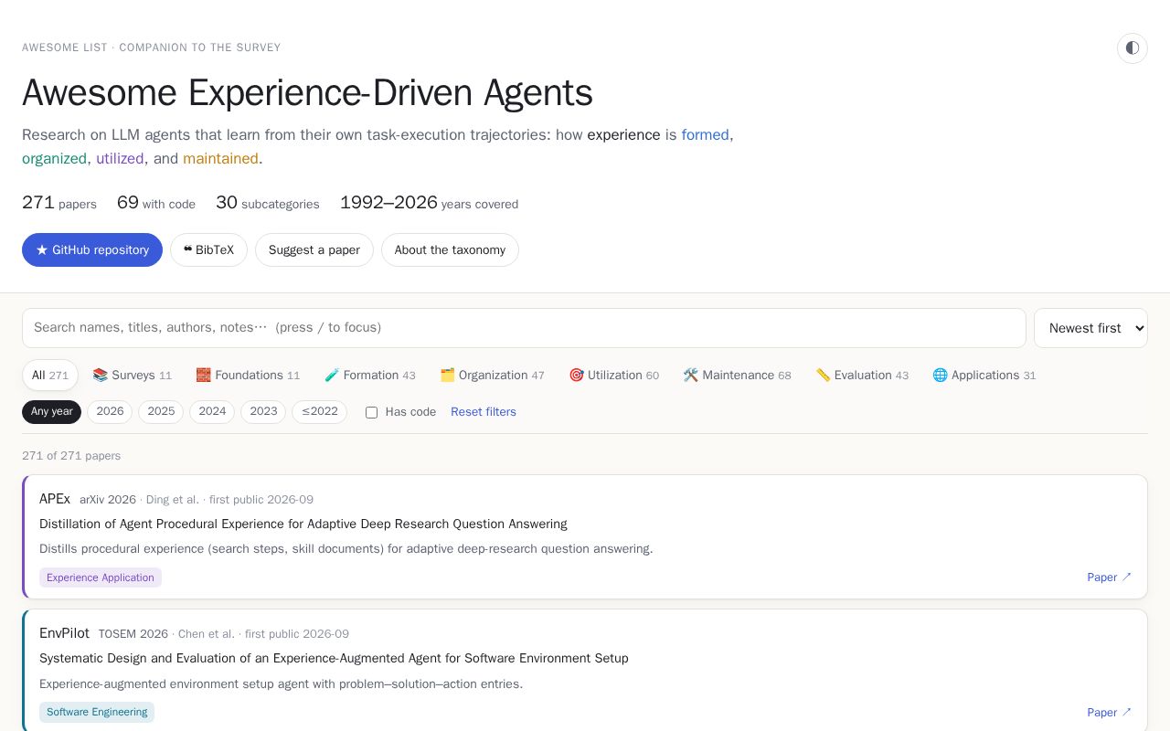 Preview of Awesome Experience Driven Agents