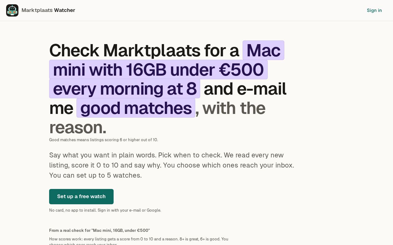 Preview of Marktplaats Watcher